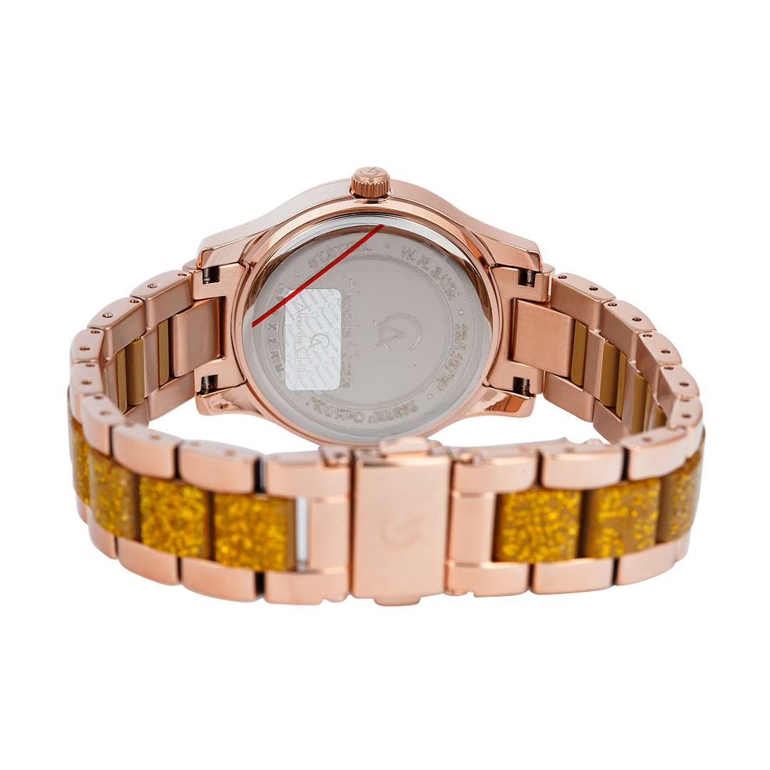 Jam Tangan Alexandre Christie Passion Multifunction AC 2932 BFBRGLNLO Women Gold Dial Rose Gold Dual Tone Stainless Steel Strap