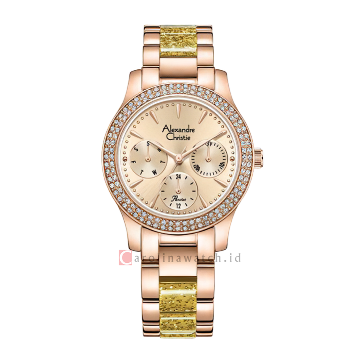 Jam Tangan Alexandre Christie Passion Multifunction AC 2932 BFBRGLNLO Women Gold Dial Rose Gold Dual Tone Stainless Steel Strap