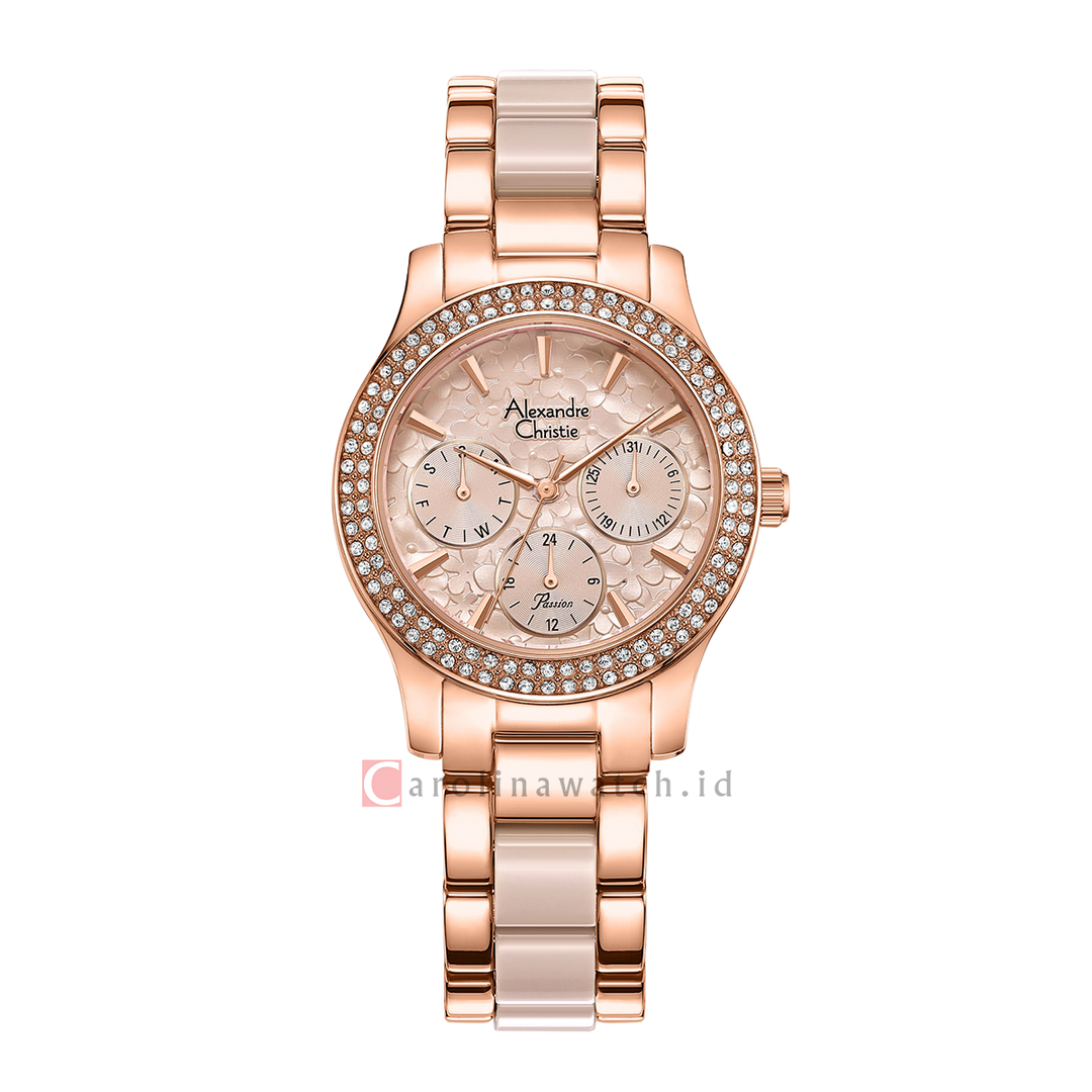 Jam Tangan Alexandre Christie AC 2932 BFBRGLNPN Women Pink Dial Rose Gold Stainless Steel Strap