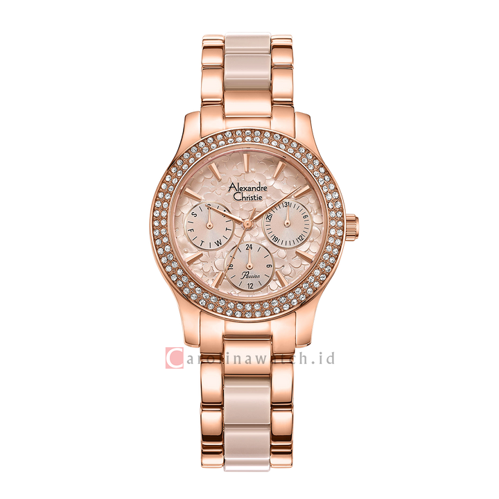 Jam Tangan Alexandre Christie Passion Multifunction AC 2932 BFBRGLN Women Rose Gold Dial Dual Tone Stainless Steel Strap