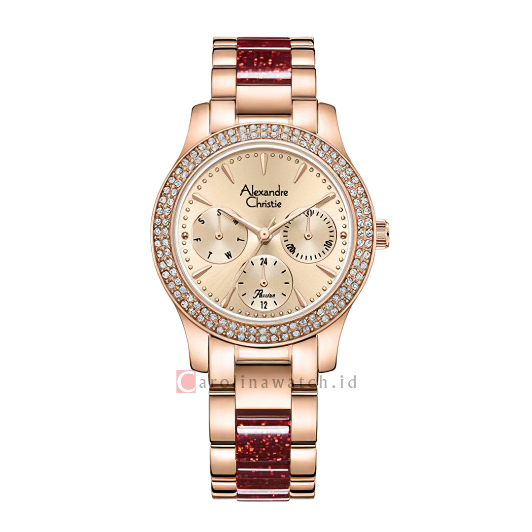 Jam Tangan Alexandre Christie Passion Multifunction AC 2932 BFBRGLNRE Women Gold Dial Rose Gold Dual Tone Stainless Steel Strap