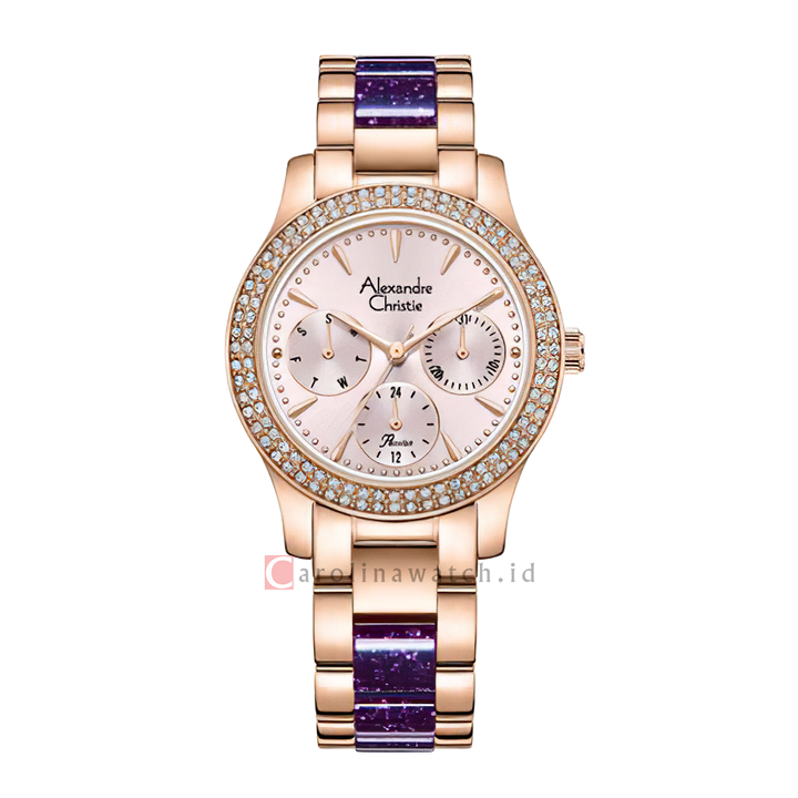 Jam Tangan Alexandre Christie Passion Multifunction AC 2932 BFBRGLPPU Women Light Purple Dial Rose Gold Dual Tone Stainless Steel Strap