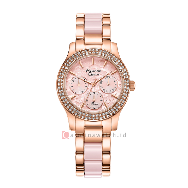 Jam Tangan Alexandre Christie Multifunction AC 2932 BFBRGPNLK Women Pink Dial Rose Gold Stainless Steel Strap