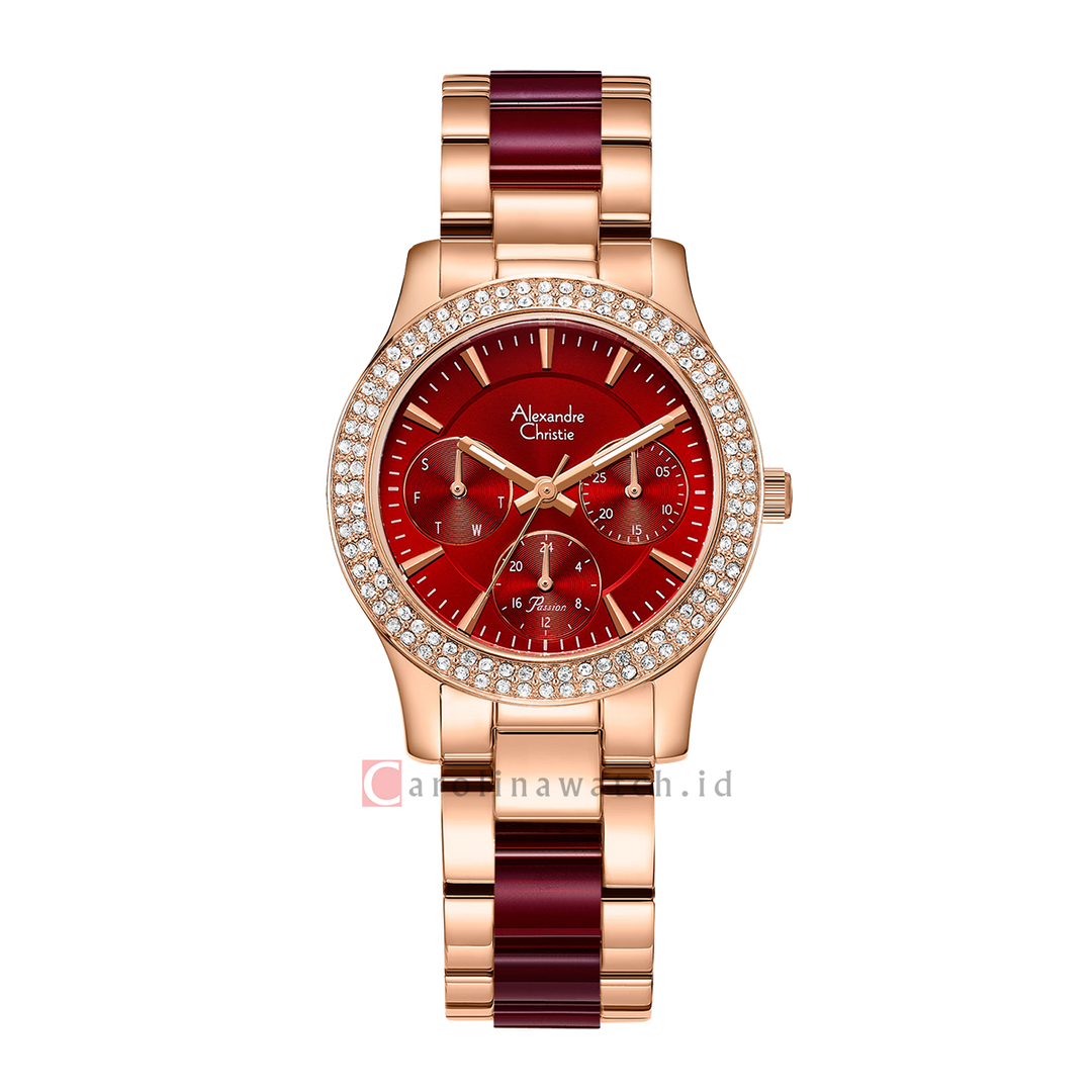 Jam Tangan Alexandre Christie AC 2932 BFBRGRE Women Red Dial Dual Tone Stainless Steel Strap