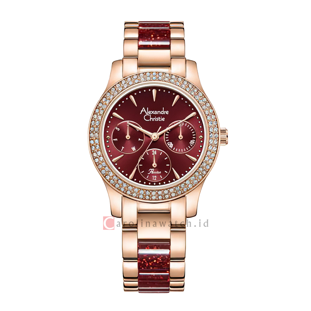 Jam Tangan Alexandre Christie AC 2932 BFBRGRERE Women Red Dial Dual Tone Stainless Steel Strap