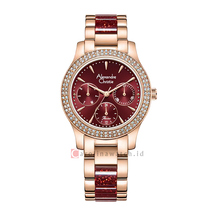 Jam Tangan Alexandre Christie AC 2932 BFBRGRERE Women Red Dial Dual Tone Stainless Steel Strap