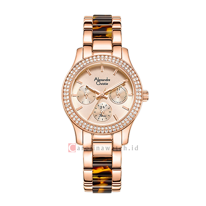 Jam Tangan Alexandre Christie Multifunction AC 2932 BFBRGRGBO2 Women Rose Gold Dial Dual Tone Stainless Steel Strap
