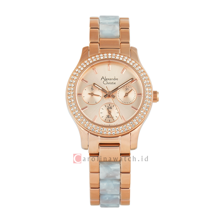 Jam Tangan Alexandre Christie Multifunction AC 2932 BFBRGRGBU2 Women Gold Dial Dual Tone Stainless Steel Strap