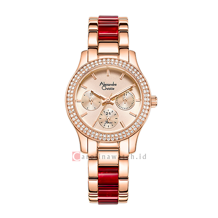 Jam Tangan Alexandre Christie Multifunction AC 2932 BFBRGRGRE2 Women Rose Gold Dial Dual Tone Stainless Steel Strap