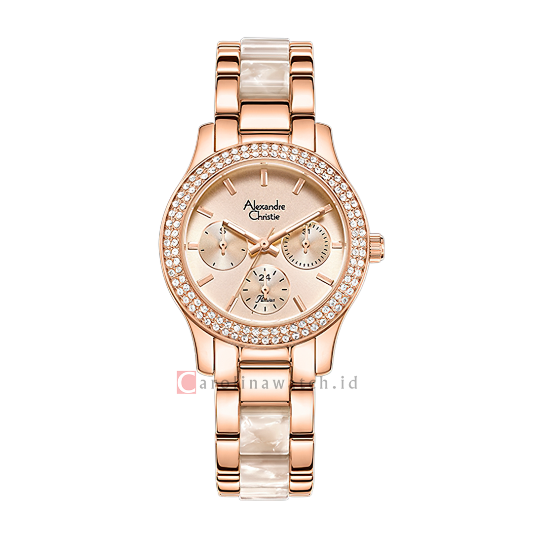 Jam Tangan Alexandre Christie Multifunction AC 2932 BFBRGRGSL2 Women Rose Gold Dial Dual Tone Stainless Steel Strap