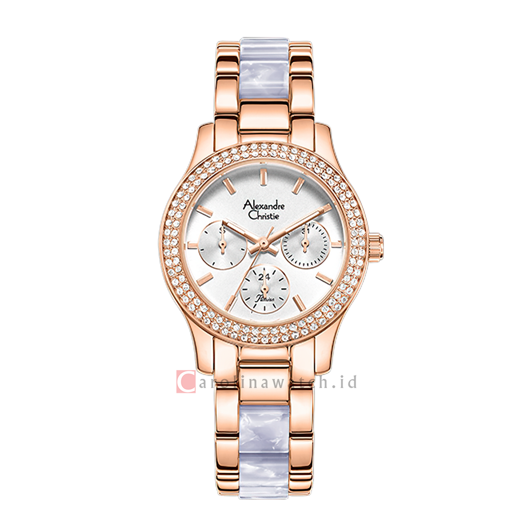 Jam Tangan Alexandre Christie Multifunction AC 2932 BFBRGSLLB2 Women Light Blue Dial Dual Tone Stainless Steel Strap