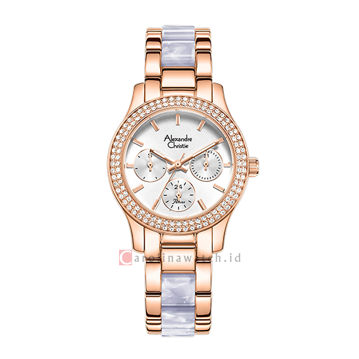 Jam Tangan Alexandre Christie Multifunction AC 2932 BFBRGSLLB2 Women Light Blue Dial Dual Tone Stainless Steel Strap