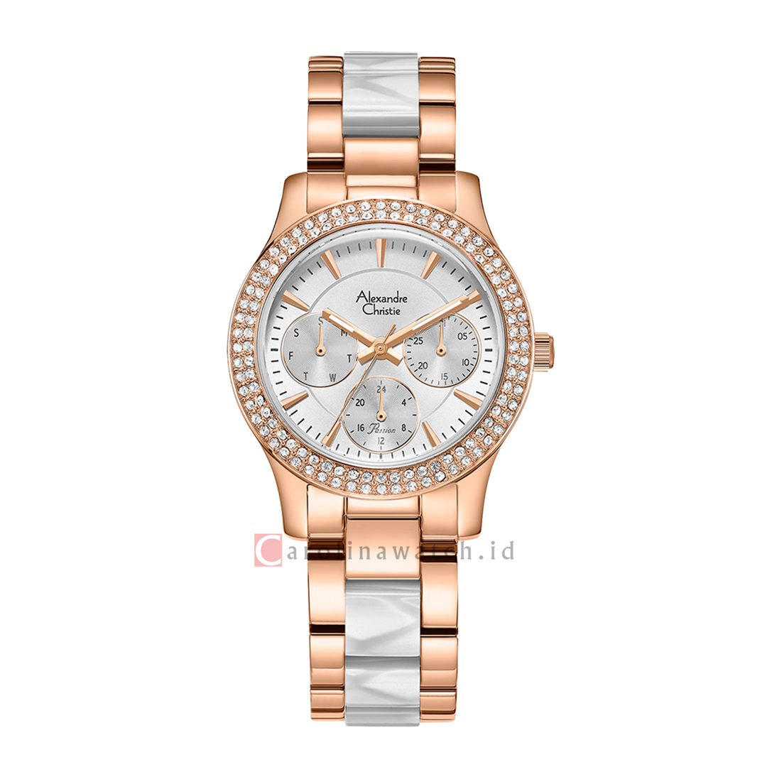 Jam Tangan Alexandre Christie Multifunction AC 2932 BFBRGSL Women Silver Dial Dual Tone Stainless Steel Strap