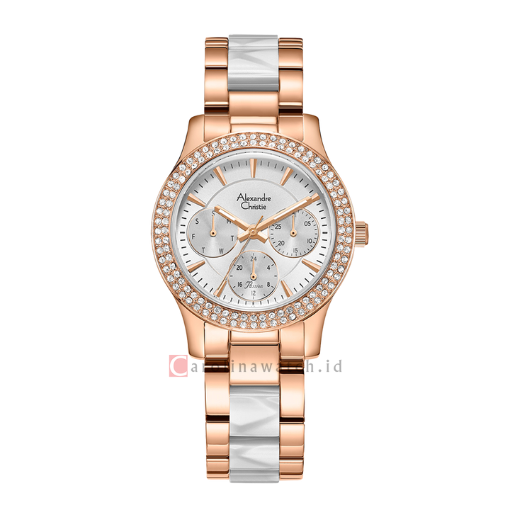 Jam Tangan Alexandre Christie Multifunction AC 2932 BFBRGSL Women Silver Dial Dual Tone Stainless Steel Strap
