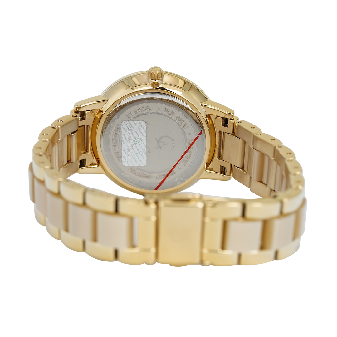 Jam Tangan Alexandre Christie Passion AC 2933 BFBGPIV Women Gold Dial Gold Stainless Steel with Ceramic Strap