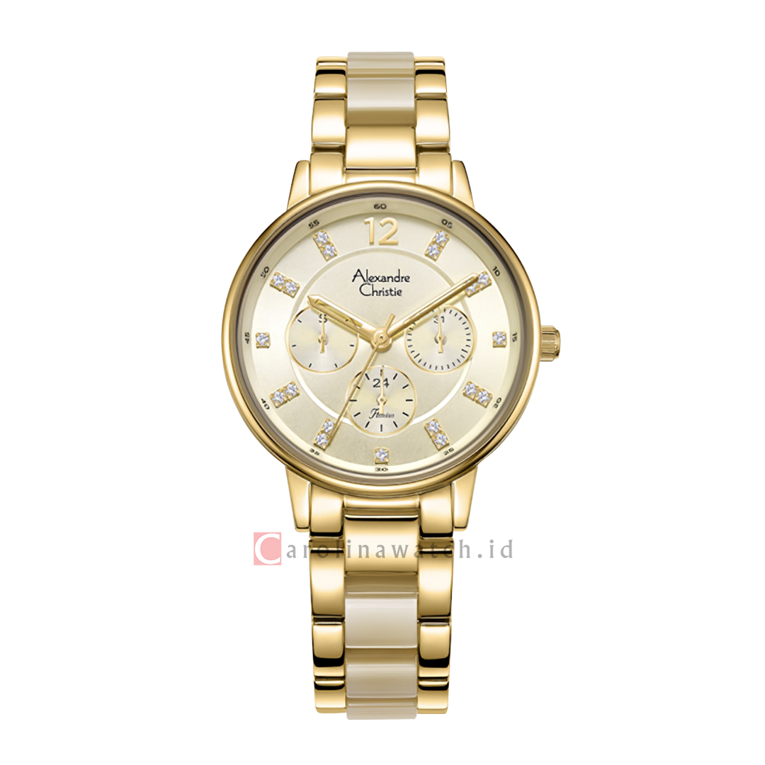 Jam Tangan Alexandre Christie Passion AC 2933 BFBGPIV Women Gold Dial Gold Stainless Steel with Ceramic Strap