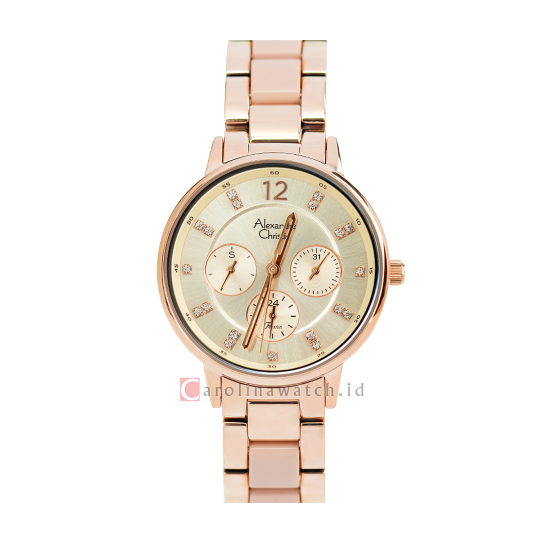 Jam Tangan Alexandre Christie Passion AC 2933 BFBRGRGPN Women Rose Gold Dial Dual Tone Stainless Steel Ceramic Strap