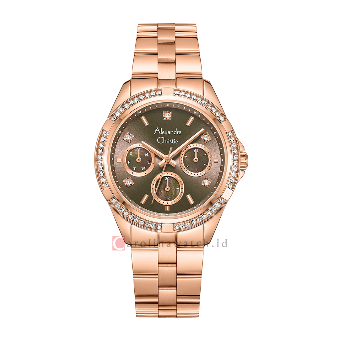 Jam Tangan Alexandre Christie AC 2947 BFBRGBO2 Women Brown Dial Rose Gold Stainless Steel Strap