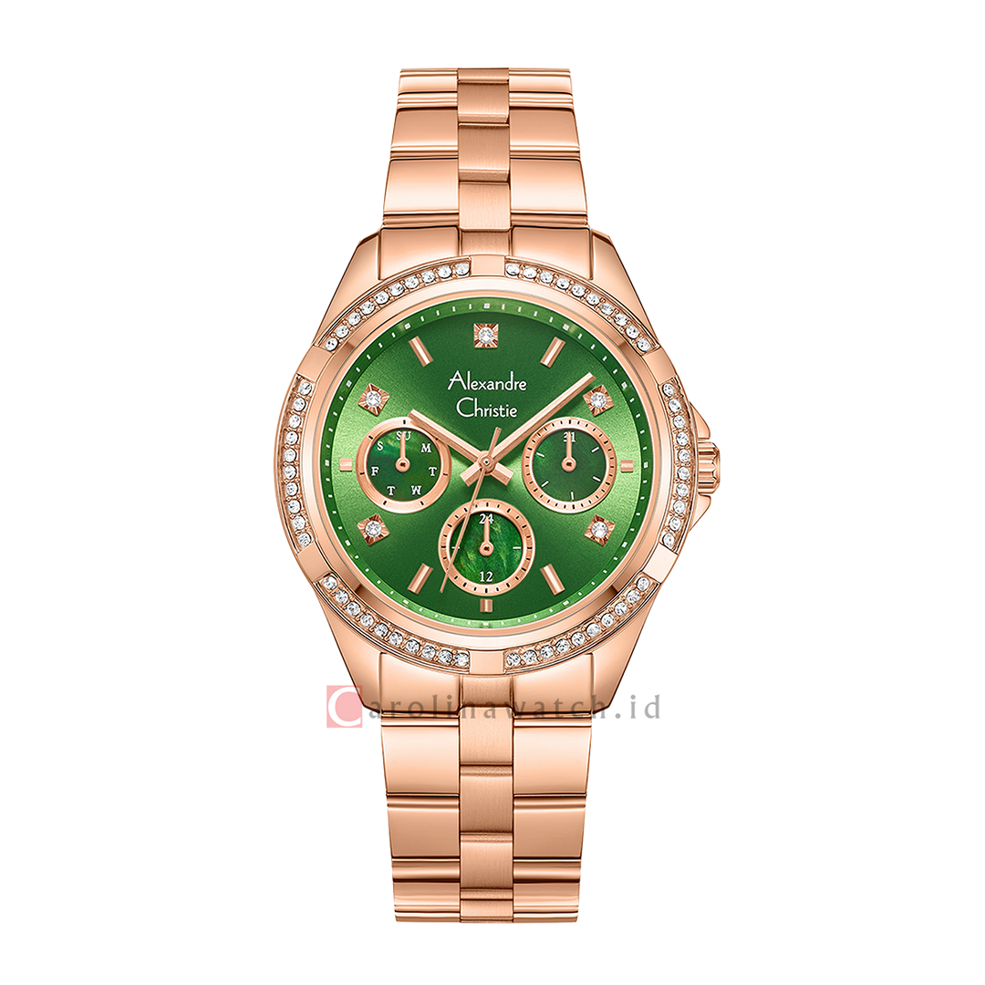 Jam Tangan Alexandre Christie AC 2947 BFBRGOG2 Women Green Dial Rose Gold Stainless Steel Strap