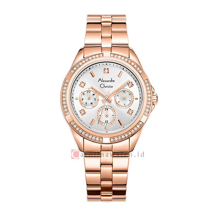 Jam Tangan Alexandre Christie Classic AC 2947 BFBRGSL2 Women White Dial Rose Gold Stainless Steel Strap