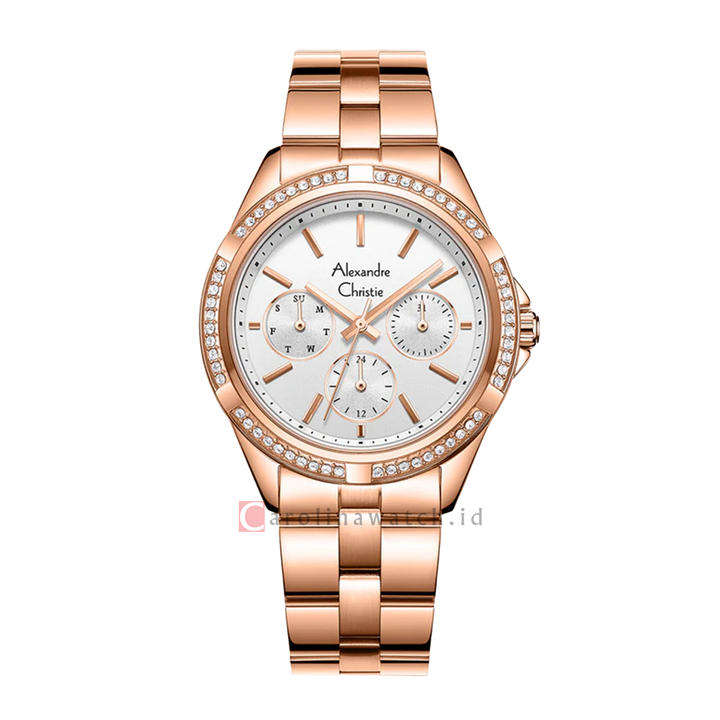 Jam Tangan Alexandre Christie AC 2947 BFBRGSL Women Silver White Dial Rose Gold Stainless Steel Strap