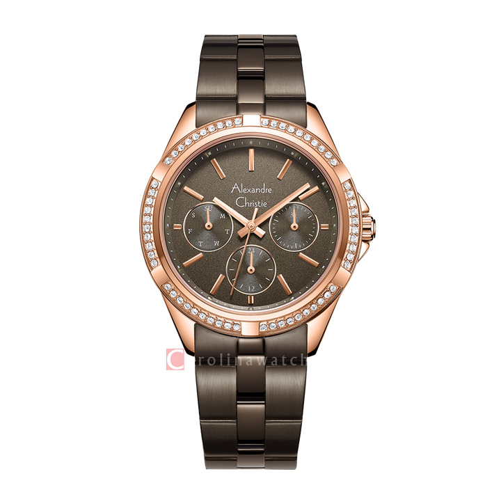 Jam Tangan Alexandre Christie AC 2947 BFBROBO Women Brown Dial Brown Stainless Steel Strap