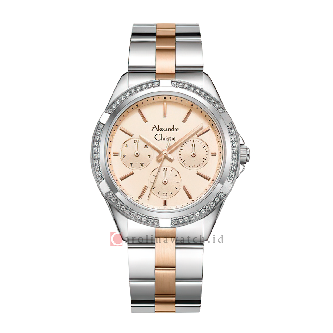 Jam Tangan Alexandre Christie Multifunction AC 2947 BFBTRLN Women Rose Gold Dial Dual Tone Stainless Steel Strap