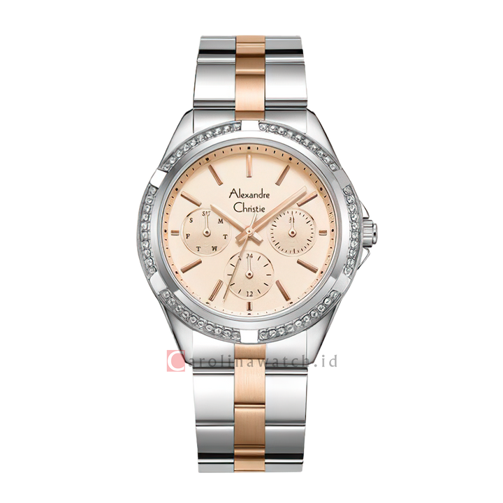 Jam Tangan Alexandre Christie Multifunction AC 2947 BFBTRLN Women Rose Gold Dial Dual Tone Stainless Steel Strap