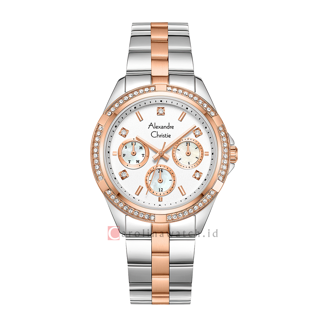 Jam Tangan Alexandre Christie AC 2947 BFBTRSL2 Women White Dial Dual Tone Stainless Steel Strap