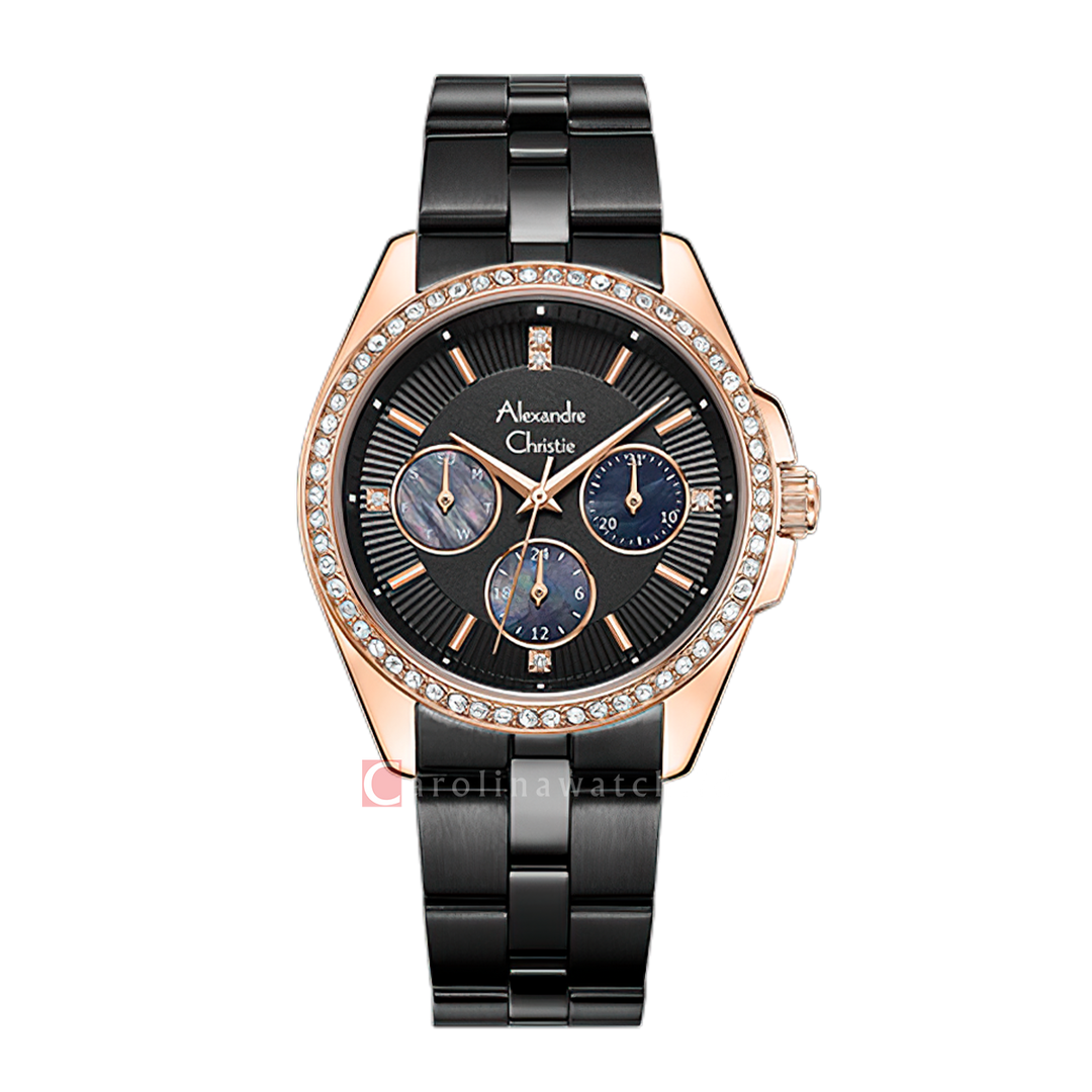 Jam Tangan Alexandre Christie AC 2949 BFBBRMA Women Black Dial Black Stainless Steel Strap