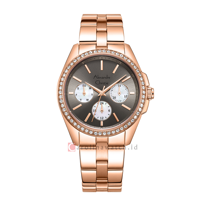 Jam Tangan Alexandre Christie Classic AC 2949 BFBRGDG Women Grey Dial Rose Gold Stainless Steel Strap