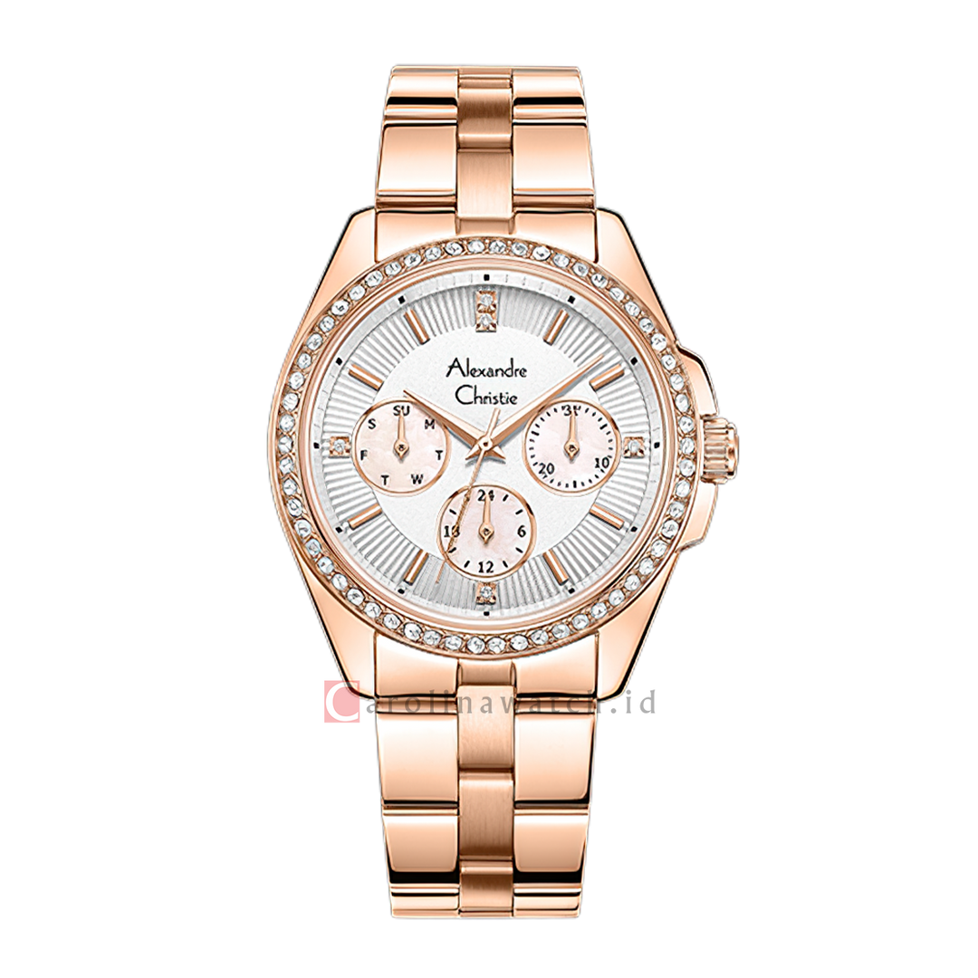Jam Tangan Alexandre Christie AC 2949 BFBRGMS Women Silver Dial Rose Gold Stainless Steel Strap
