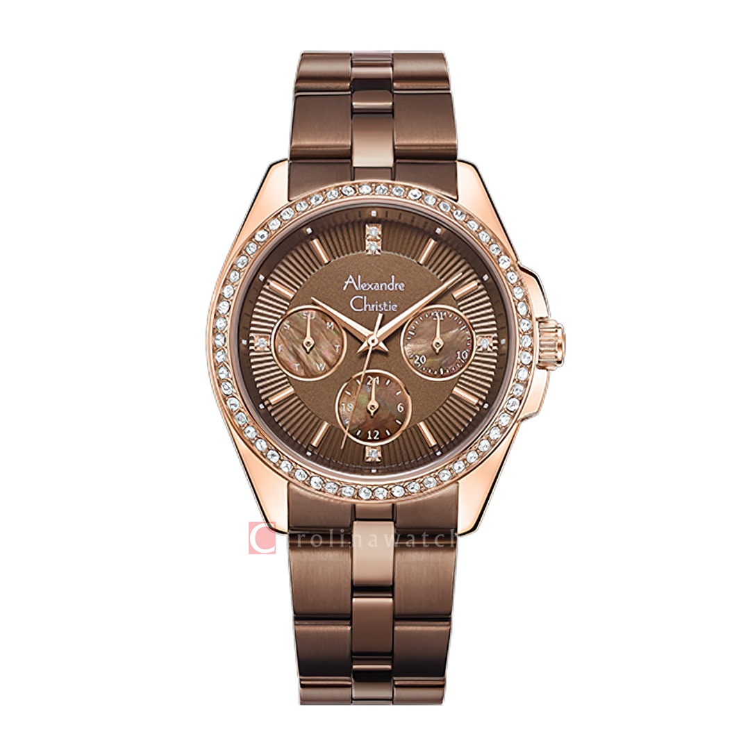 Jam Tangan Alexandre Christie AC 2949 BFBROMO Women Brown Dial Brown Stainless Steel Strap