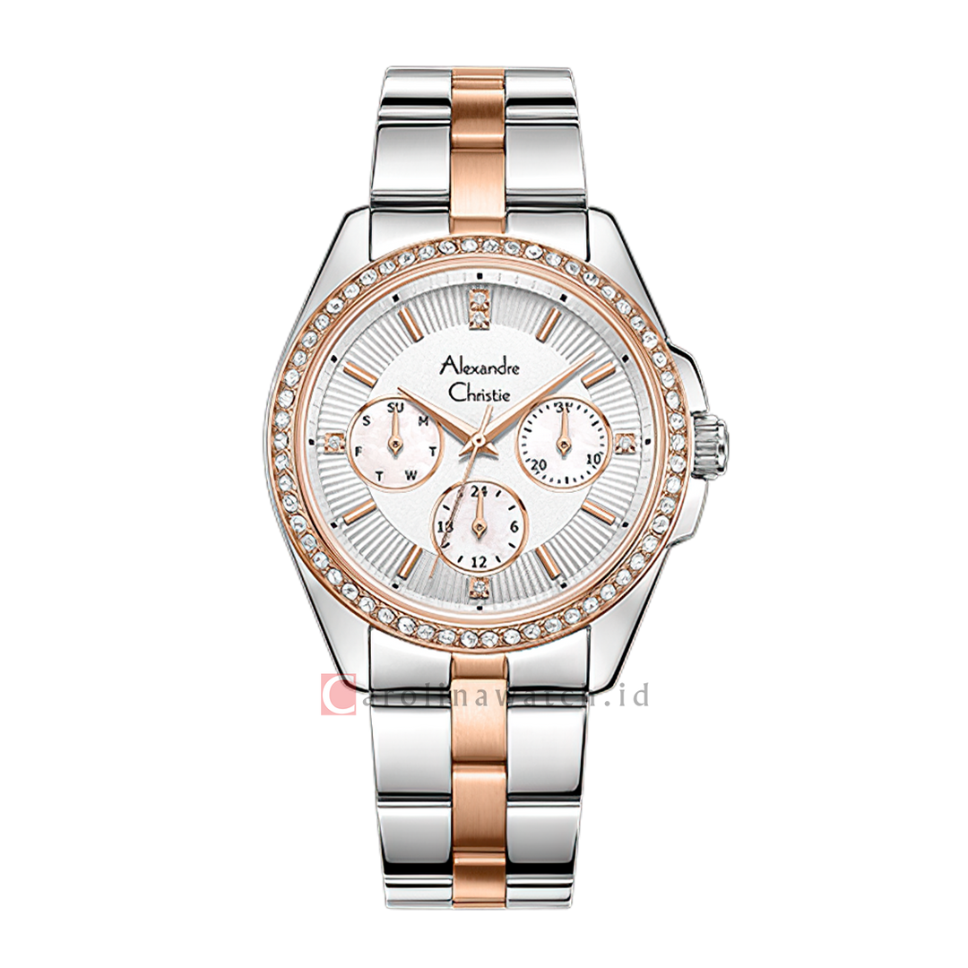 Jam Tangan Alexandre Christie AC 2949 BFBTRMS Women White Dial Dual Tone Stainless Steel Strap
