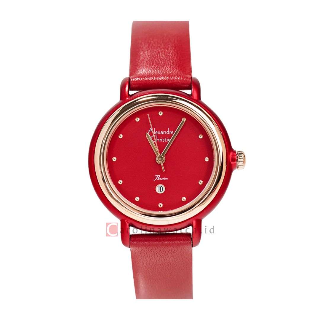 Jam Tangan Alexandre Christie Passion AC 2963 LDLRGRE Women Red Dial Red Leather Strap