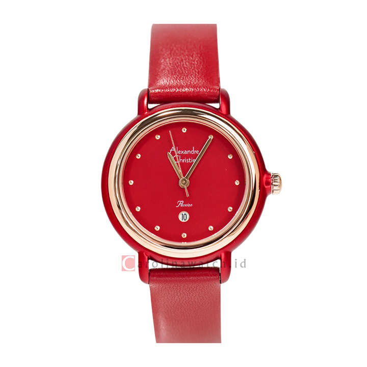 Jam Tangan Alexandre Christie Passion AC 2963 LDLRGRE Women Red Dial Red Leather Strap