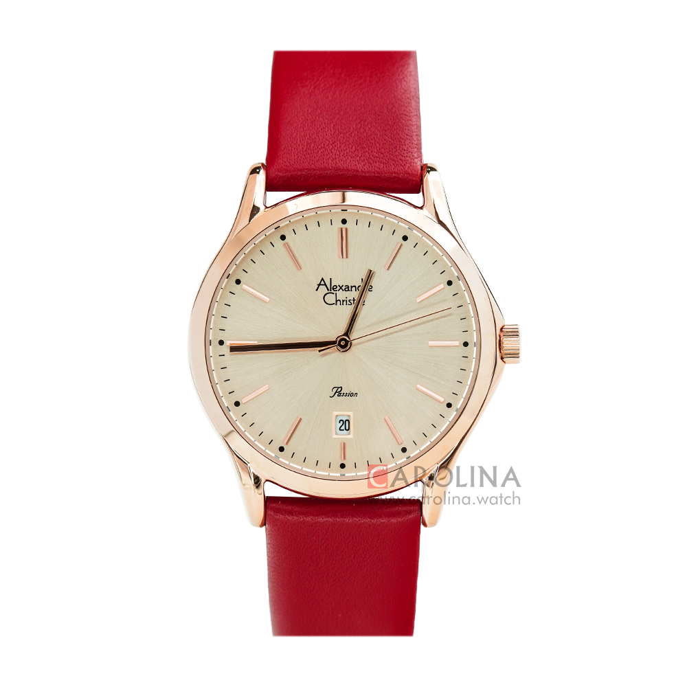 Jam Tangan Alexandre Christie Passion AC 2969 LDLRGLN Women Champagne Dial Red Leather Strap