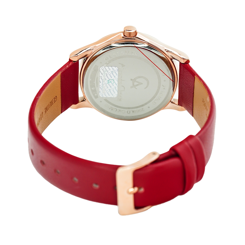 Jam Tangan Alexandre Christie Passion AC 2969 LDLRGLN Women Champagne Dial Red Leather Strap