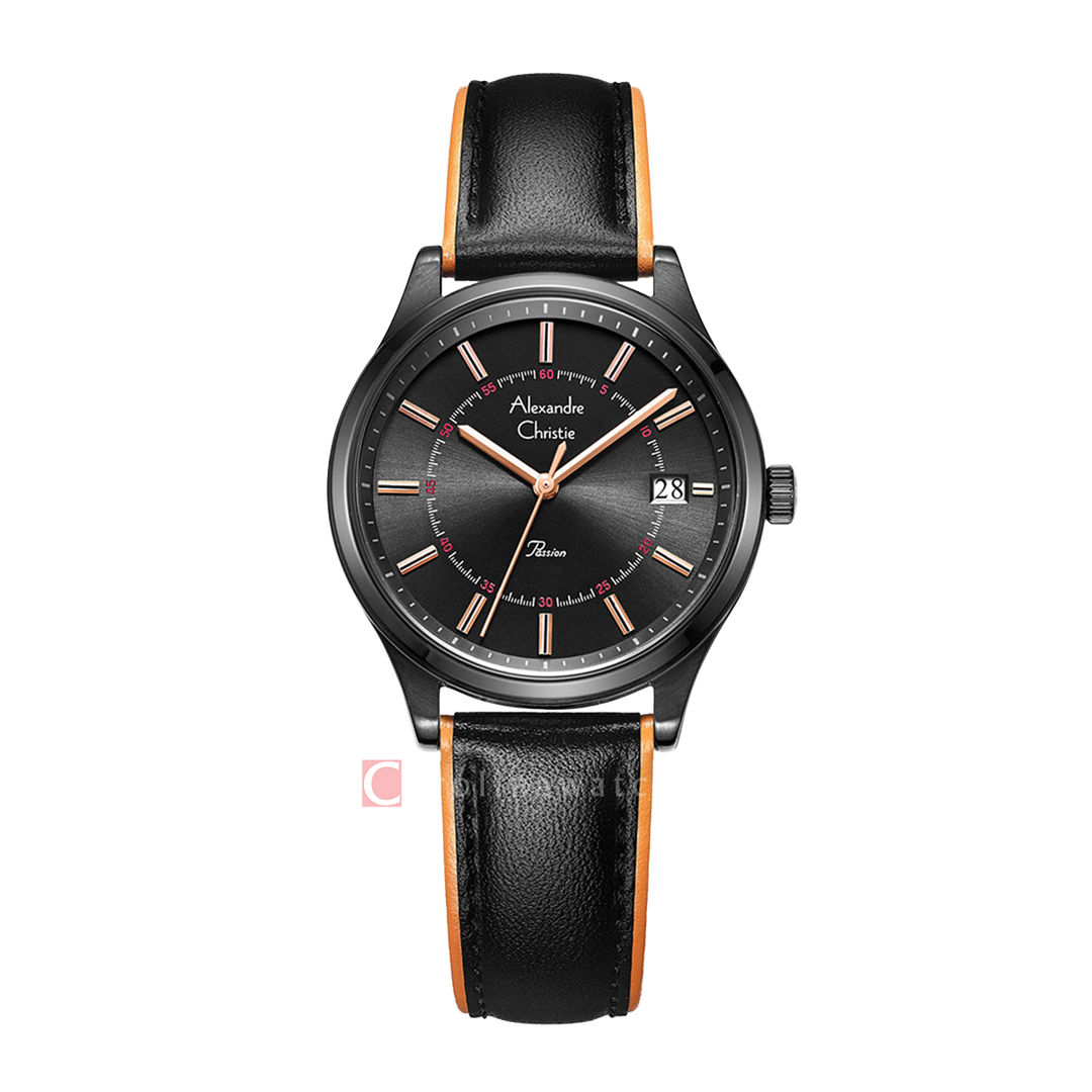 Jam Tangan Alexandre Christie Passion AC 2973 BDLIPBARG Women Black Dial Black Leather Strap