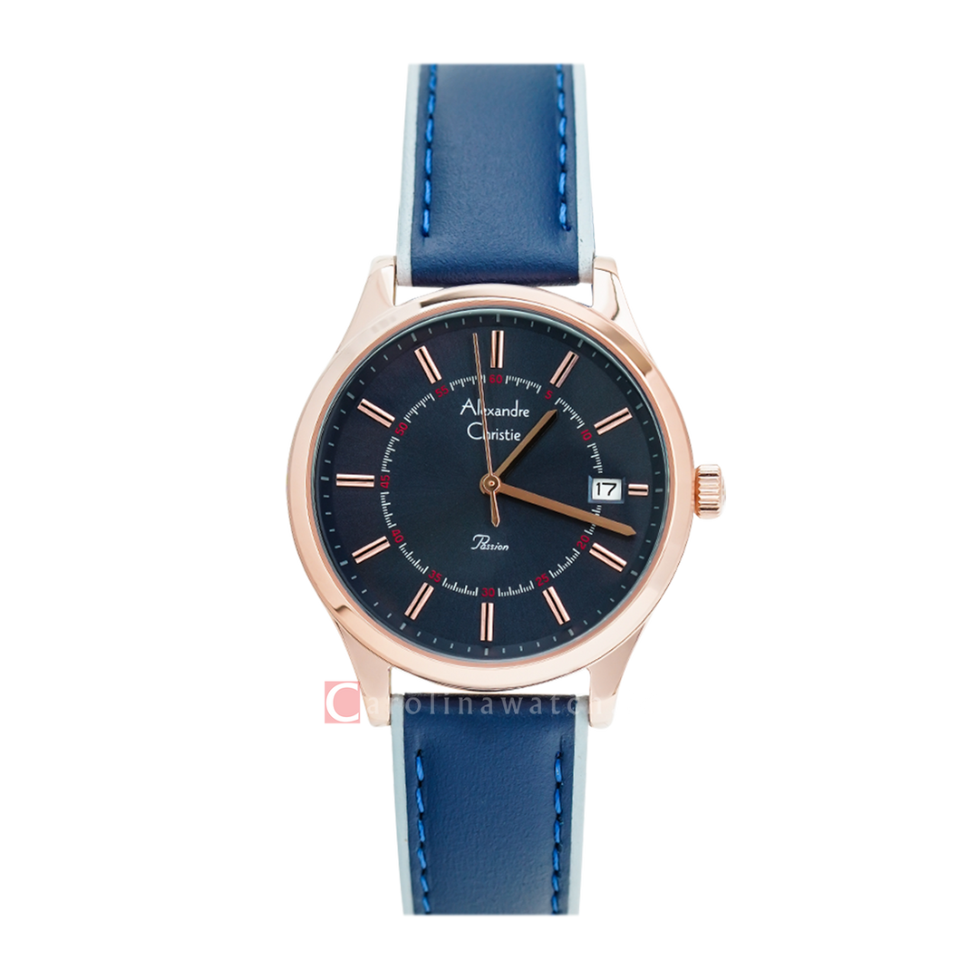 Jam Tangan Alexandre Christie Passion AC 2973 BDLRGBU Women Blue Dial Blue Leather Strap