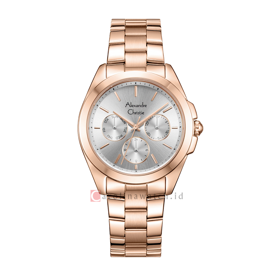 Jam Tangan Alexandre Christie AC 2977 BFBRGSL Women Silver Dial Rose Gold Stainless Steel Strap