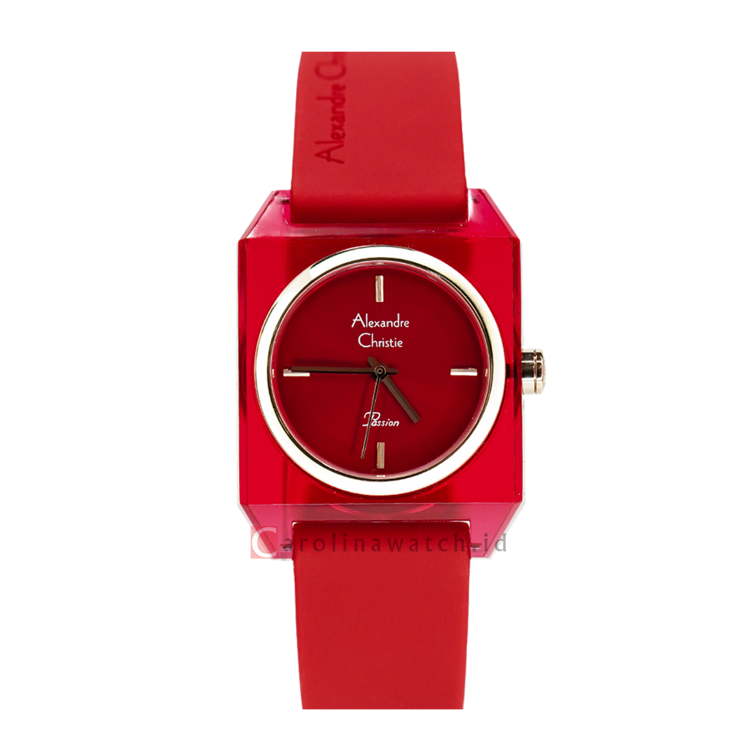 Jam Tangan Alexandre Christie Passion AC 2985 LHRRGRE Women Red Dial Red Rubber Strap