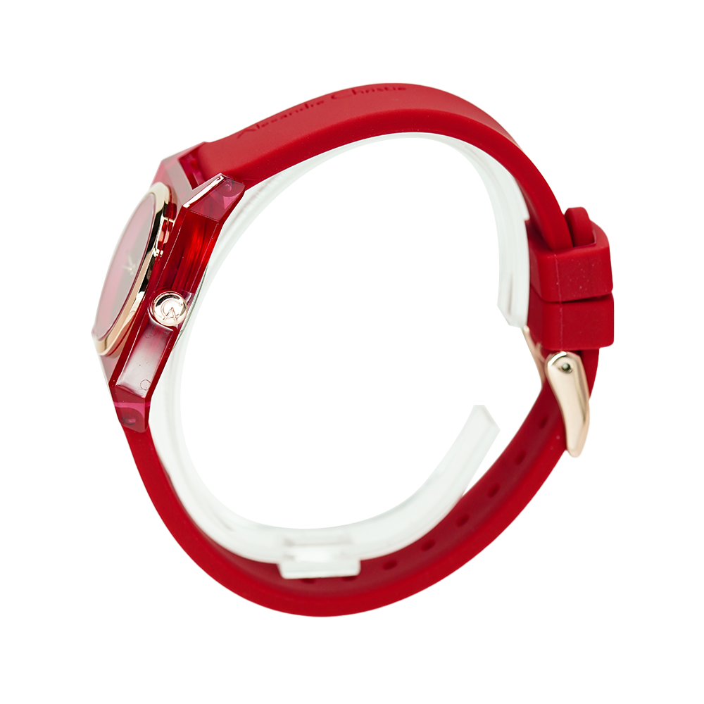 Jam Tangan Alexandre Christie Passion AC 2985 LHRRGRE Women Red Dial Red Rubber Strap