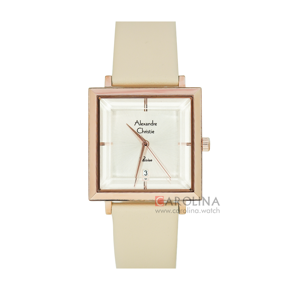 Jam Tangan Alexandre Christie Passion AC 2987 LDLRGPN Women Light Beige Dial Beige Leather Strap