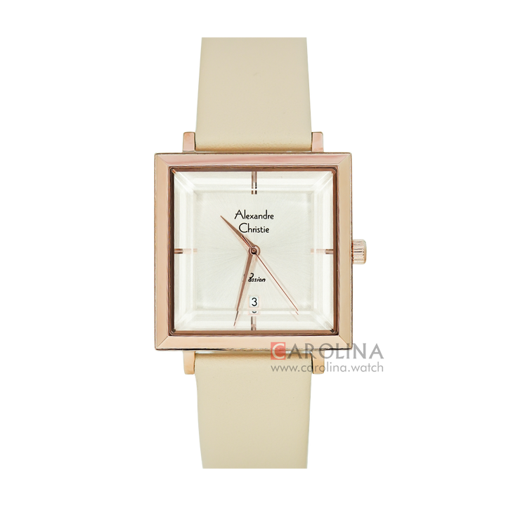 Jam Tangan Alexandre Christie Passion AC 2987 LDLRGPN Women Light Beige Dial Beige Leather Strap