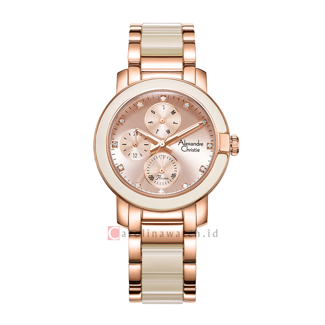 Jam Tangan Alexandre Christie Passion AC 2993 BFBRGLNIV Women Rose Gold Dial Dual Tone Stainless Steel Strap