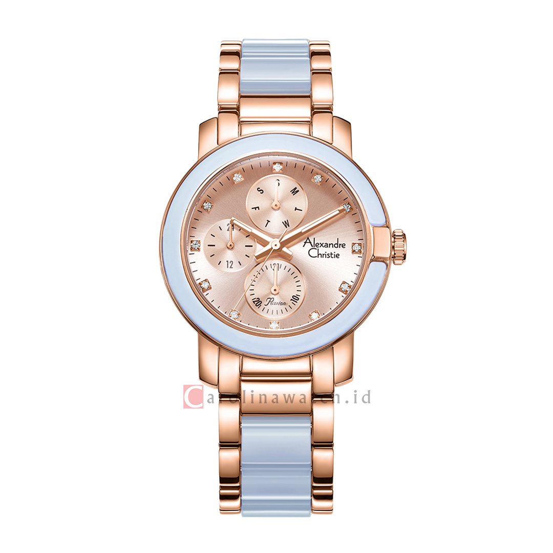 Jam Tangan Alexandre Christie Passion AC 2993 BFBRGLNLB Women Rose Gold Dial Dual Tone Stainless Steel Strap