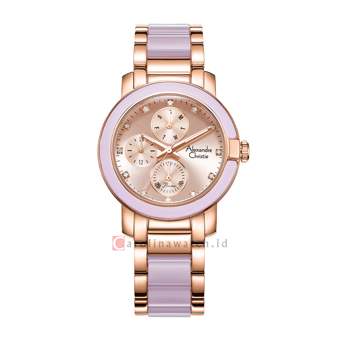 Jam Tangan Alexandre Christie Passion AC 2993 BFBRGLNLP Women Rose Gold Dial Dual Tone Stainless Steel Strap