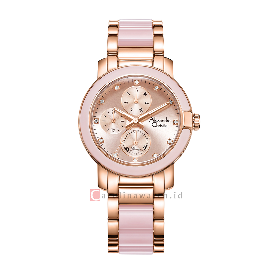 Jam Tangan Alexandre Christie Passion AC 2993 BFBRGLNPN Women Rose Gold Dial Dual Tone Stainless Steel Strap