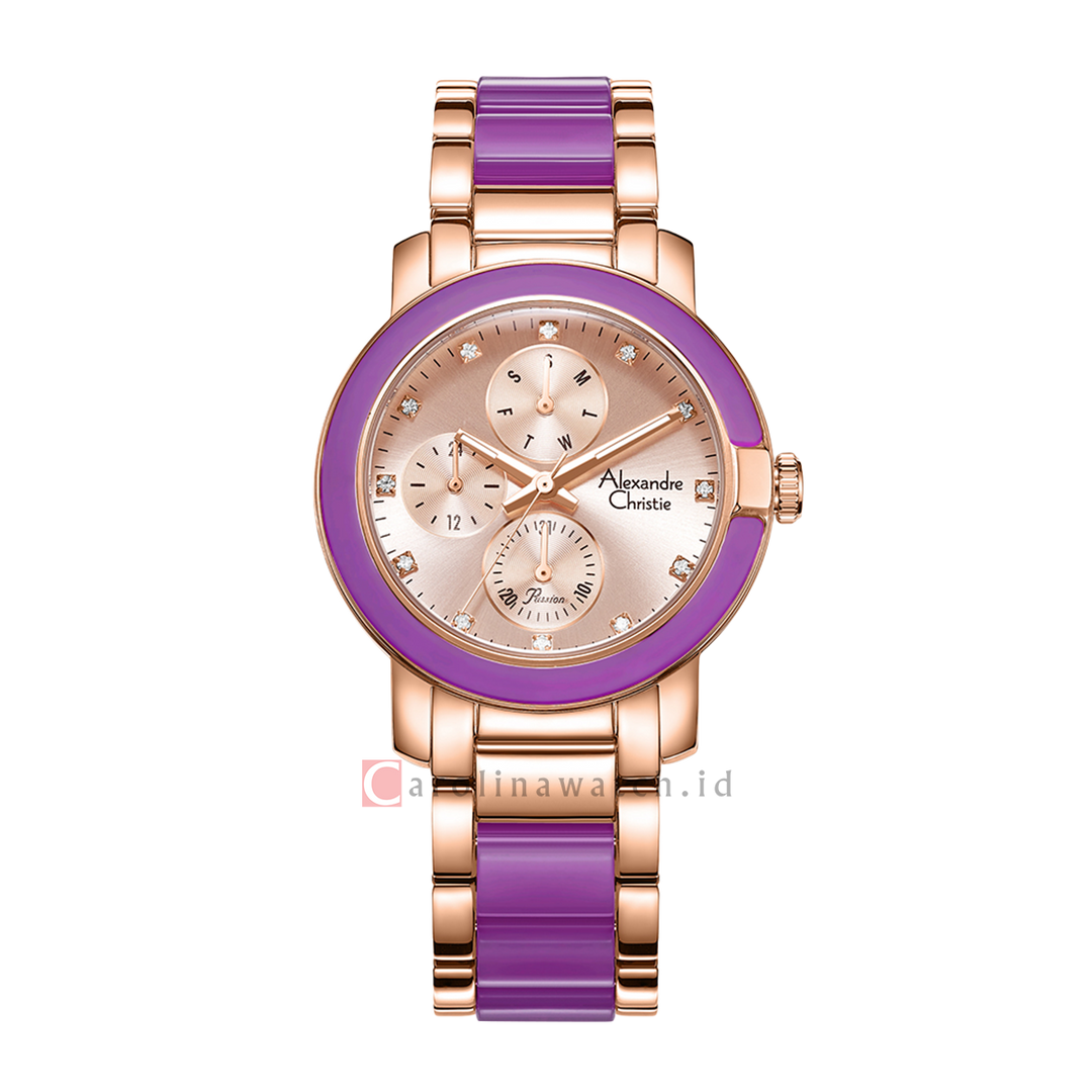 Jam Tangan Alexandre Christie Passion AC 2993 BFBRGLNPU Women Rose Gold Dial Dual Tone Stainless Steel Strap